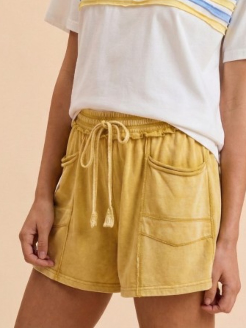 Casual Drawstring Yellow Women’s Shorts